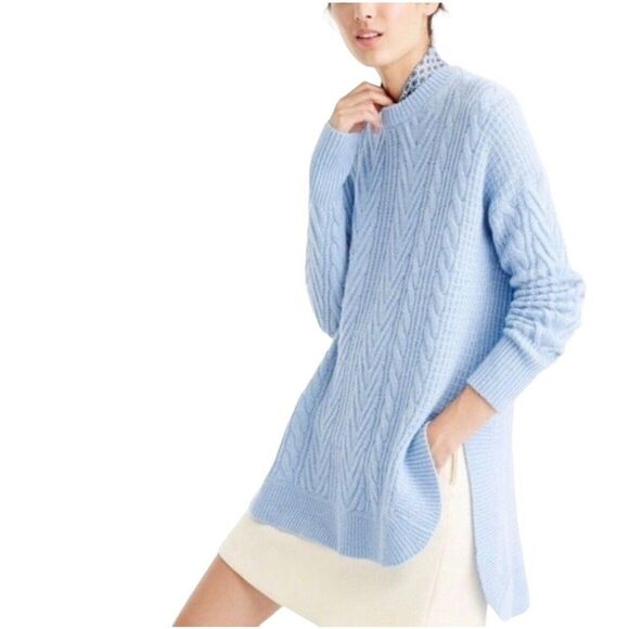 J.Crew Tunic‎ Cable Knit Sweater Womens XS Crew Neck Wool Blend Blue - Picture 1 of 9